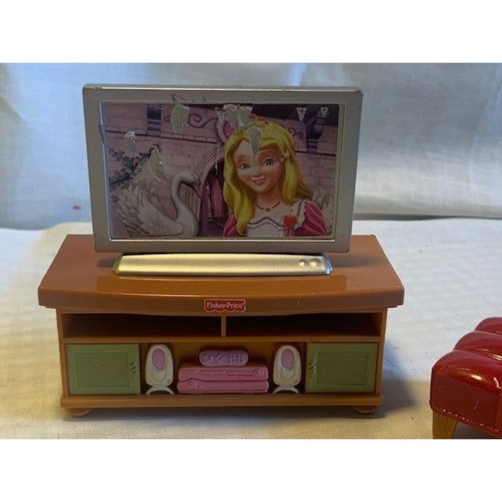 Fisher-Price Loving Family Dollhouse TV & Stand with Red Bench Set - Picture 2 of 16